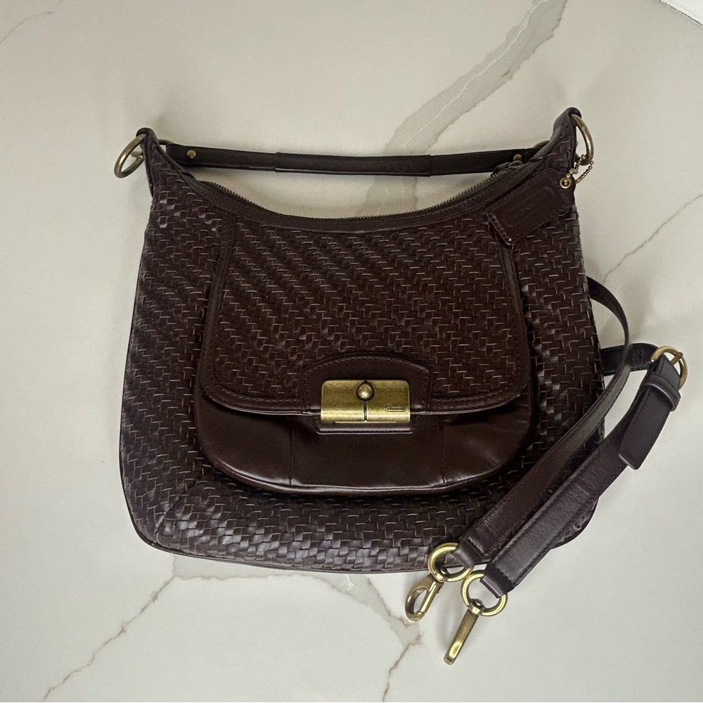 Coach Dark Brown Woven Leather Bag